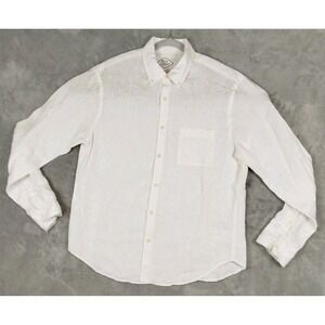 Alex Crane Shirt 100% Linen Long Sleeve Button Up White Mens XL Pocket Casual